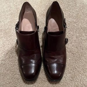 GUC Marc Fisher Dark Brown Leather Booties with Heels and Buckles -Size  8.5